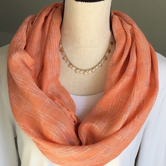 🍂🍁Orange Plaid Fall Lightweight Scarf with Tassels - Picture 1 of 4